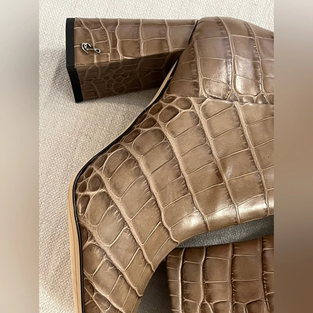 Sam Edelman Brown Codie Croc-Embossed Ankle Boots Size 7M